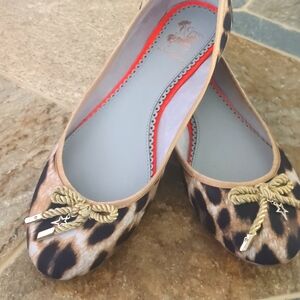 CIRCUS by SAM EDELMAN leopard print canvas ballet flats bow logo SZ 8.5
